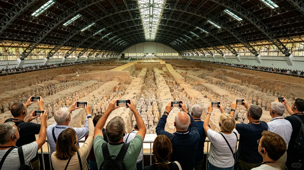 Travelers discovering the Terracotta Warriors